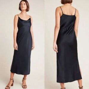 Anthropologie black Elyse bias slip dress extra extra small XXS
